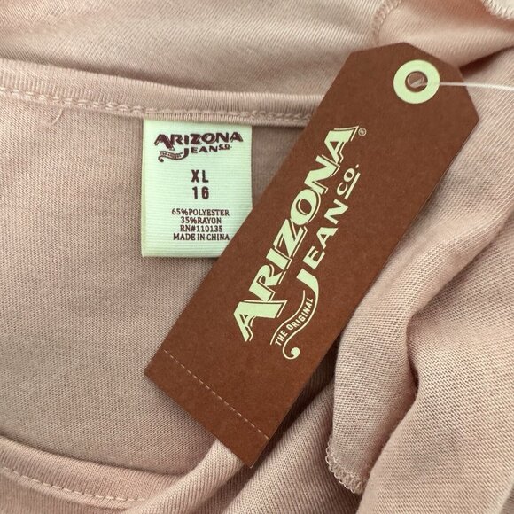 Arizona Junior open shoulder top long sleeve pink with necklace size XL (16) - Picture 9 of 11